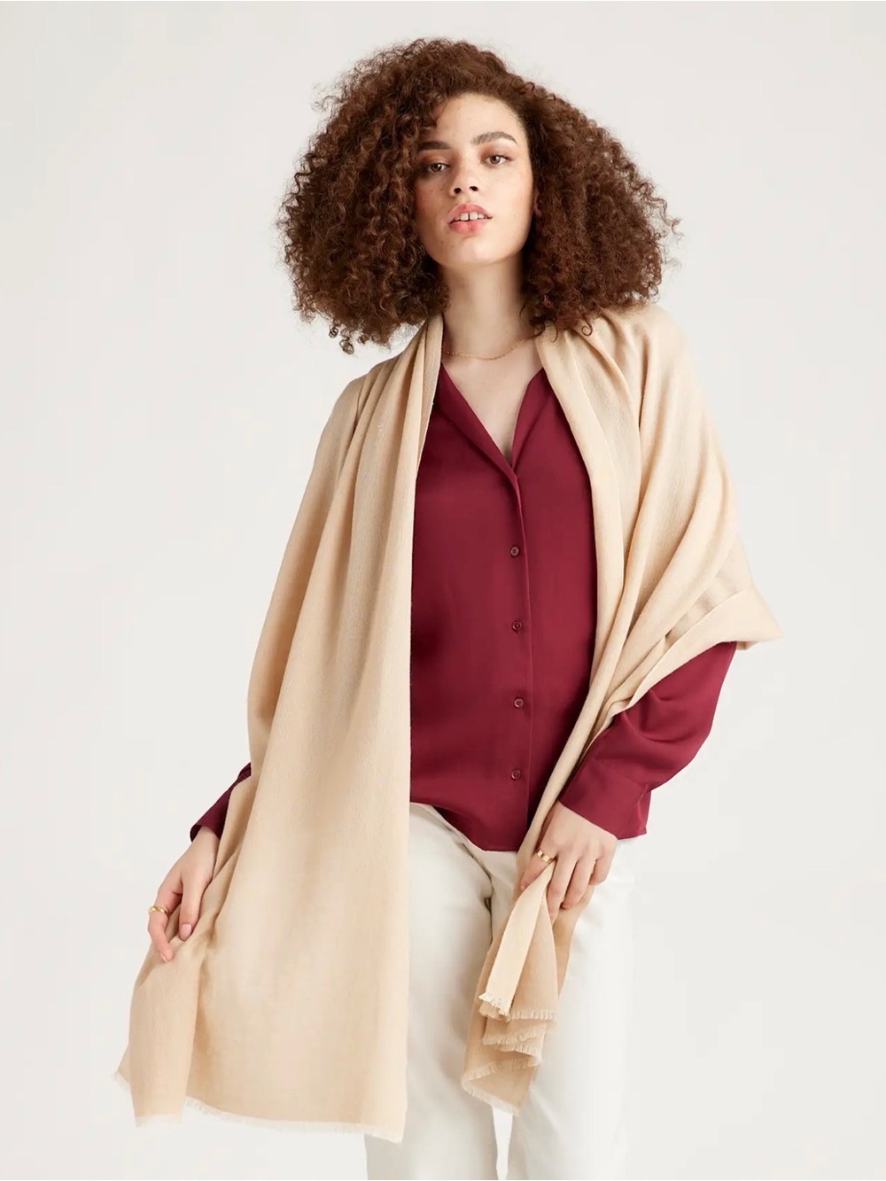 Quince Featherweight Cashmere Silk Frayed Edge Scarf